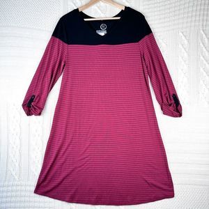 Maurices Magenta and Black Striped V‑Neck Mini Dress